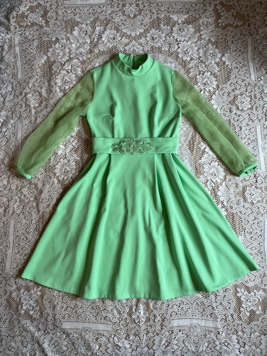 jcpenney Dresses & Skirts - 1960s/70s JCPenny Fashions Long Sheer Sleeve Mini Dress, Neon Green, Size 14.5